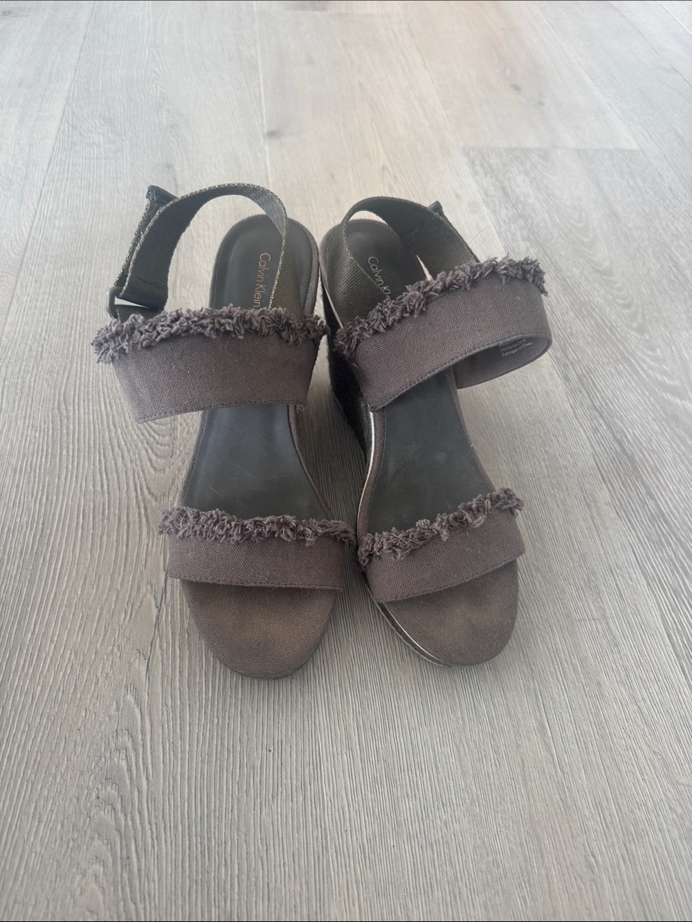 Calvin Klein Fringed Strap Wedge Sandals